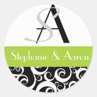 Monogramme mariage damassé en noir et vert