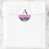 Sticker Rond Monogramme mariage damassé en noir et violet (Sac)