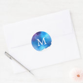 Sticker Rond Monogramme Mariage d'aquarelle bleu (Enveloppe)