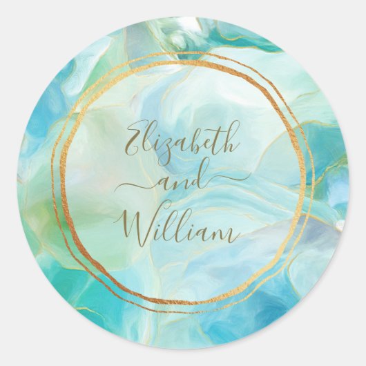 Sticker Rond Monogramme Mariage de Cercles d'or Turquoise Gemst (Devant)