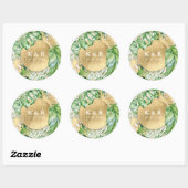Sticker Rond Monogramme Mariage de feuillage doré tropical (Feuille)