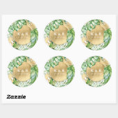 Sticker Rond Monogramme Mariage de feuillage doré tropical (Feuille)