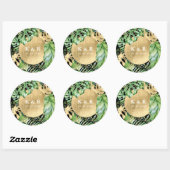 Sticker Rond Monogramme Mariage de feuillage doré tropical (Feuille)