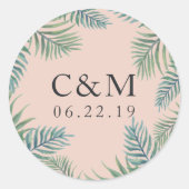 Sticker Rond Monogramme Mariage de feuillage tropical (Devant)