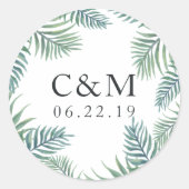 Sticker Rond Monogramme Mariage de feuillage tropical (Devant)