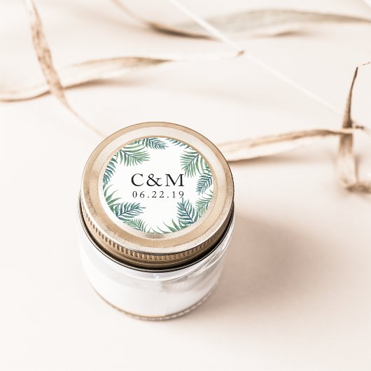 Sticker Rond Monogramme Mariage de feuillage tropical