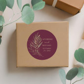 Sticker Rond Monogramme Mariage de feuille d'or de Bourgogne mo
