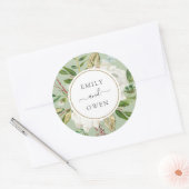 Sticker Rond Monogramme Mariage de fleurs dorées Floral (Enveloppe)
