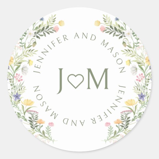 Sticker Rond Monogramme Mariage de fleurs sauvages de prairie c (Devant)