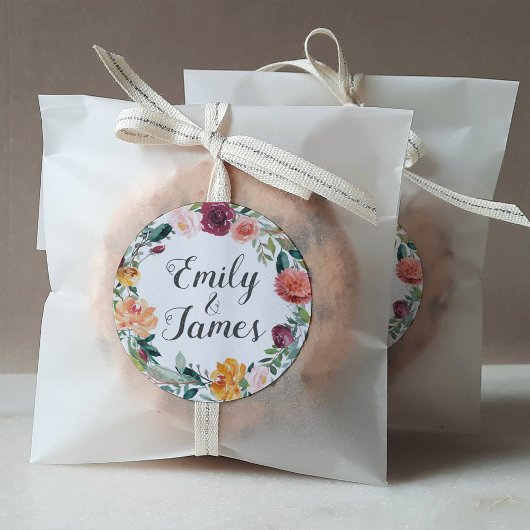 Sticker Rond Monogramme Mariage de germe de fleurs de Bourgogne