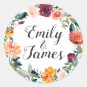 Sticker Rond Monogramme Mariage de germe de fleurs de Bourgogne (Devant)