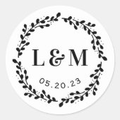 Sticker Rond Monogramme Mariage de germes botaniques (Devant)