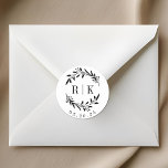 Sticker Rond Monogramme Mariage de germes botaniques<br><div class="desc">Autocollants monogrammes mariages personnalisés avec élégante couronne botanique avec initiales du couple et date du mariage. Parfait pour le mariage,  sauvez les dates,  enveloppes,  emballages de mariage et plus encore.</div>