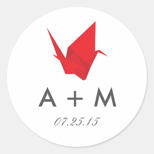 Sticker Rond Monogramme Mariage de grues Origami (Devant)