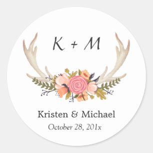 Sticker Rond Monogramme Mariage de la mariée Florale Blanche An