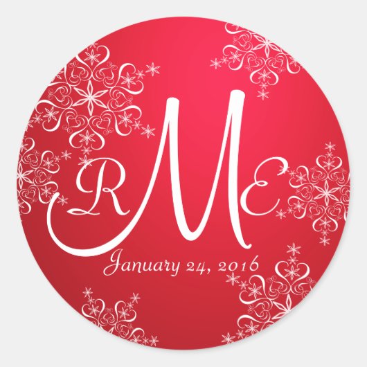 Sticker Rond Monogramme Mariage de neige rouge 2 (Devant)