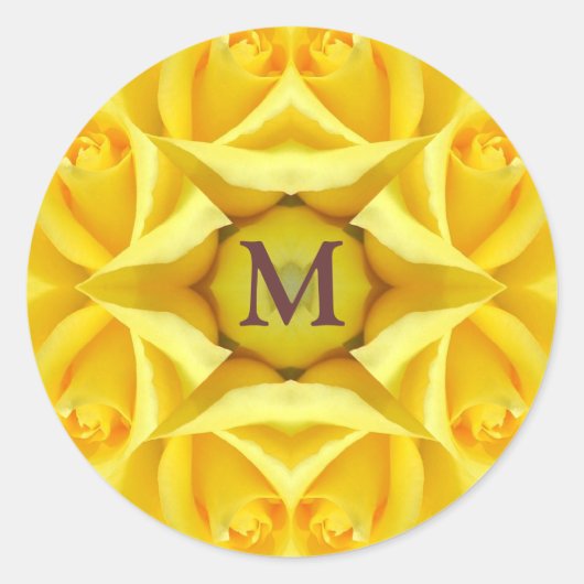 Sticker Rond Monogramme Mariage de roses jaunes (Devant)