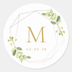 Sticker Rond Monogramme Mariage de verdure géométrique moderne