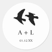 Sticker Rond Monogramme Mariage des oiseaux noirs et blancs mod (Devant)