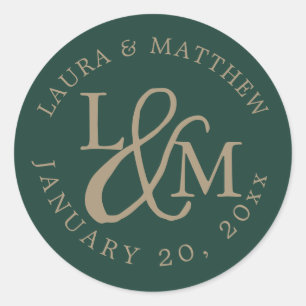 Sticker Rond Monogramme Mariage Emerald Green