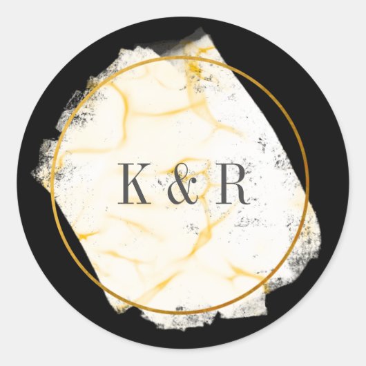 Sticker Rond monogramme mariage en marbre doré (Devant)