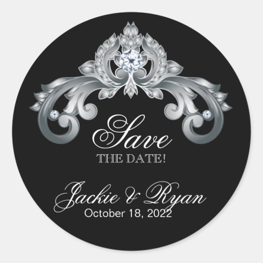 Sticker Rond Monogramme mariage Enregistrer la date Black Silve (Devant)