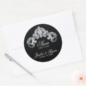 Sticker Rond Monogramme mariage Enregistrer la date Black Silve (Enveloppe)