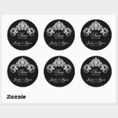 Sticker Rond Monogramme mariage Enregistrer la date Black Silve (Feuille)