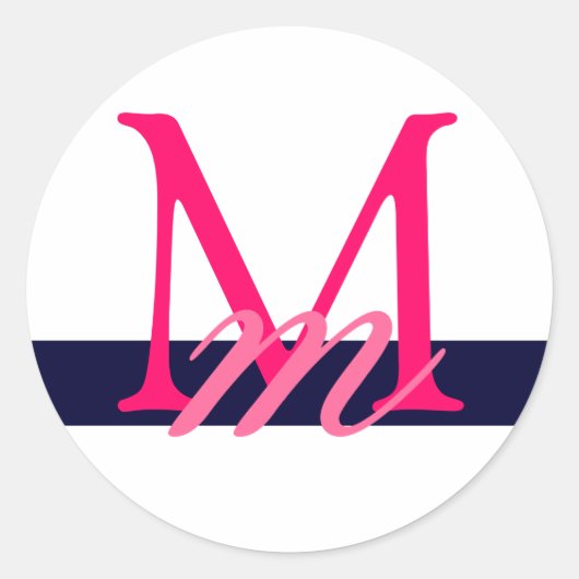 Sticker Rond Monogramme Mariage Enveloppe Sceau Blanc Marine Ro (Devant)