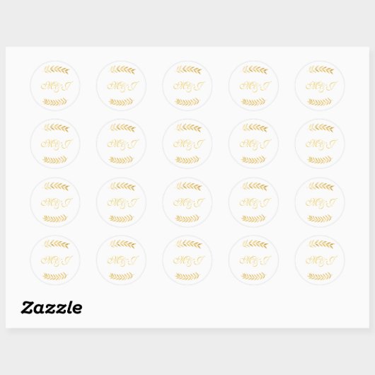 Sticker Rond Monogramme Mariage Feuilles dorés chauds (Feuille)