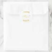 Sticker Rond Monogramme Mariage Feuilles dorés chauds (Sac)