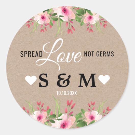 Sticker Rond Monogramme Mariage floral Kraft Spread Love (Devant)