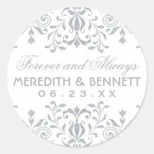Sticker Rond Monogramme Mariage Glamour Argent Vintage