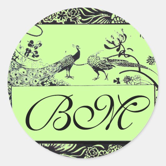 Sticker Rond MONOGRAMME mariage INSÉPARABLES, noir et blanc ver (Devant)