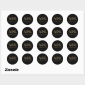 Sticker Rond Monogramme mariage minimaliste Black Gold (Feuille)