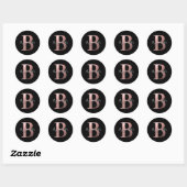 Sticker Rond Monogramme Mariage Noir B Or Rose Classique (Feuille)