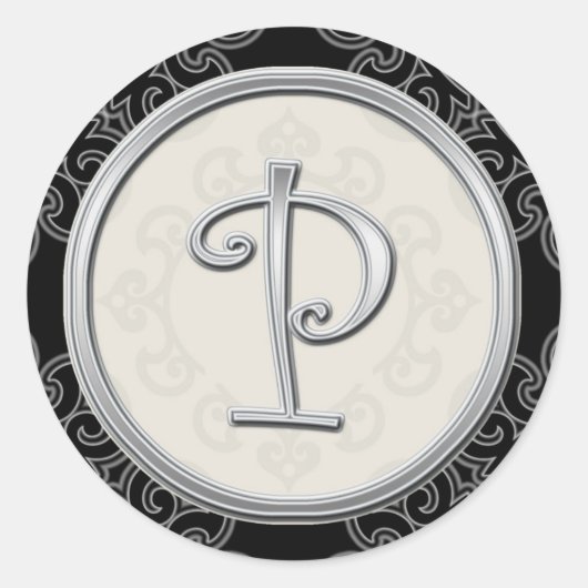Sticker Rond Monogramme Mariage Noir Et Argent P (Devant)