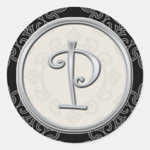 Sticker Rond Monogramme Mariage Noir Et Argent P