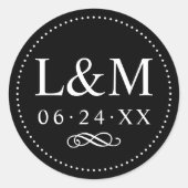 Sticker Rond Monogramme Mariage noir et blanc classique (Devant)