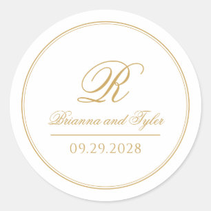Sticker Rond Monogramme Mariage or classique simple