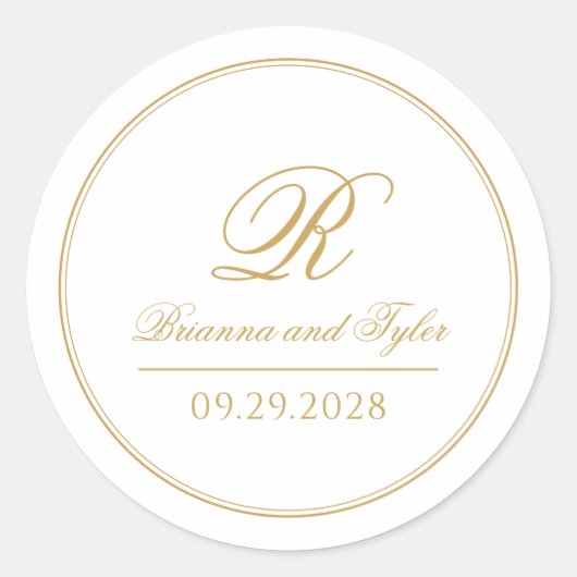 Sticker Rond Monogramme Mariage or classique simple (Devant)