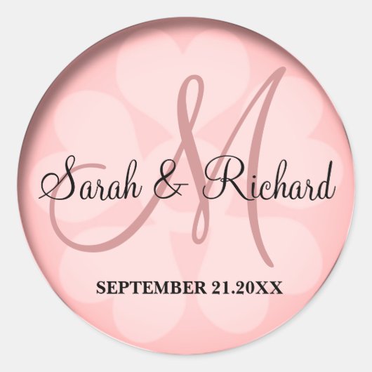 Sticker Rond Monogramme Mariage or Rose classique (Devant)