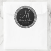 Sticker Rond Monogramme Mariage Parties scintillant Noir Et Arg (Sac)