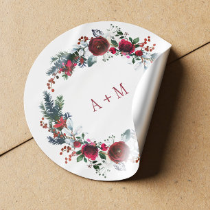Sticker Rond Monogramme mariage pour les pivoines rousses d'hiv