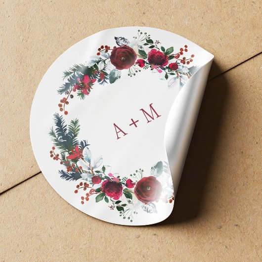 Sticker Rond Monogramme mariage pour les pivoines rousses d'hiv