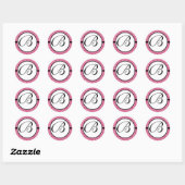 Sticker Rond Monogramme Mariage Raspberry Damask (Feuille)