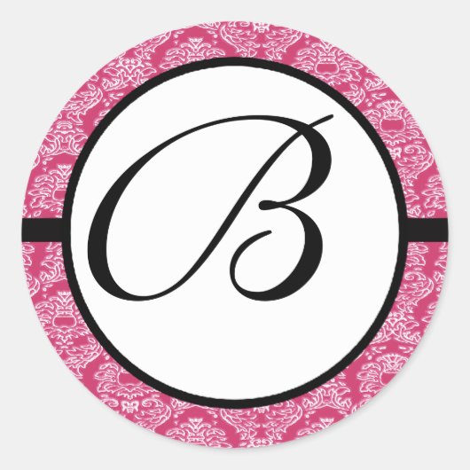 Sticker Rond Monogramme Mariage Raspberry Damask (Devant)
