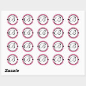 Sticker Rond Monogramme Mariage Raspberry Damask (Feuille)