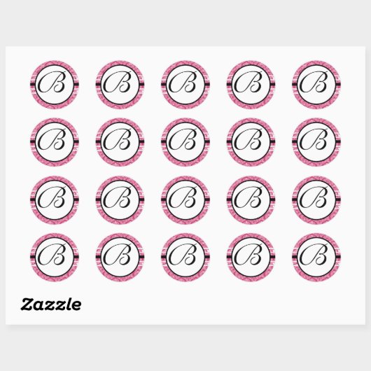 Sticker Rond Monogramme Mariage Raspberry Damask (Feuille)