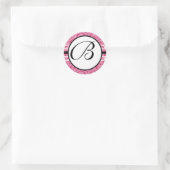Sticker Rond Monogramme Mariage Raspberry Damask (Sac)